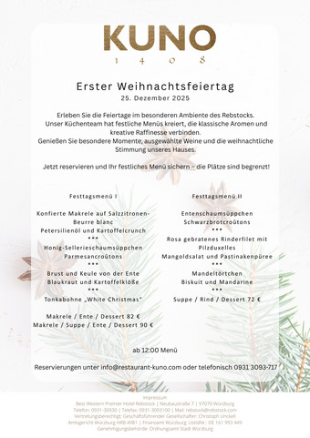 25.12.2025 1. Weihnachtsfeiertag Menü