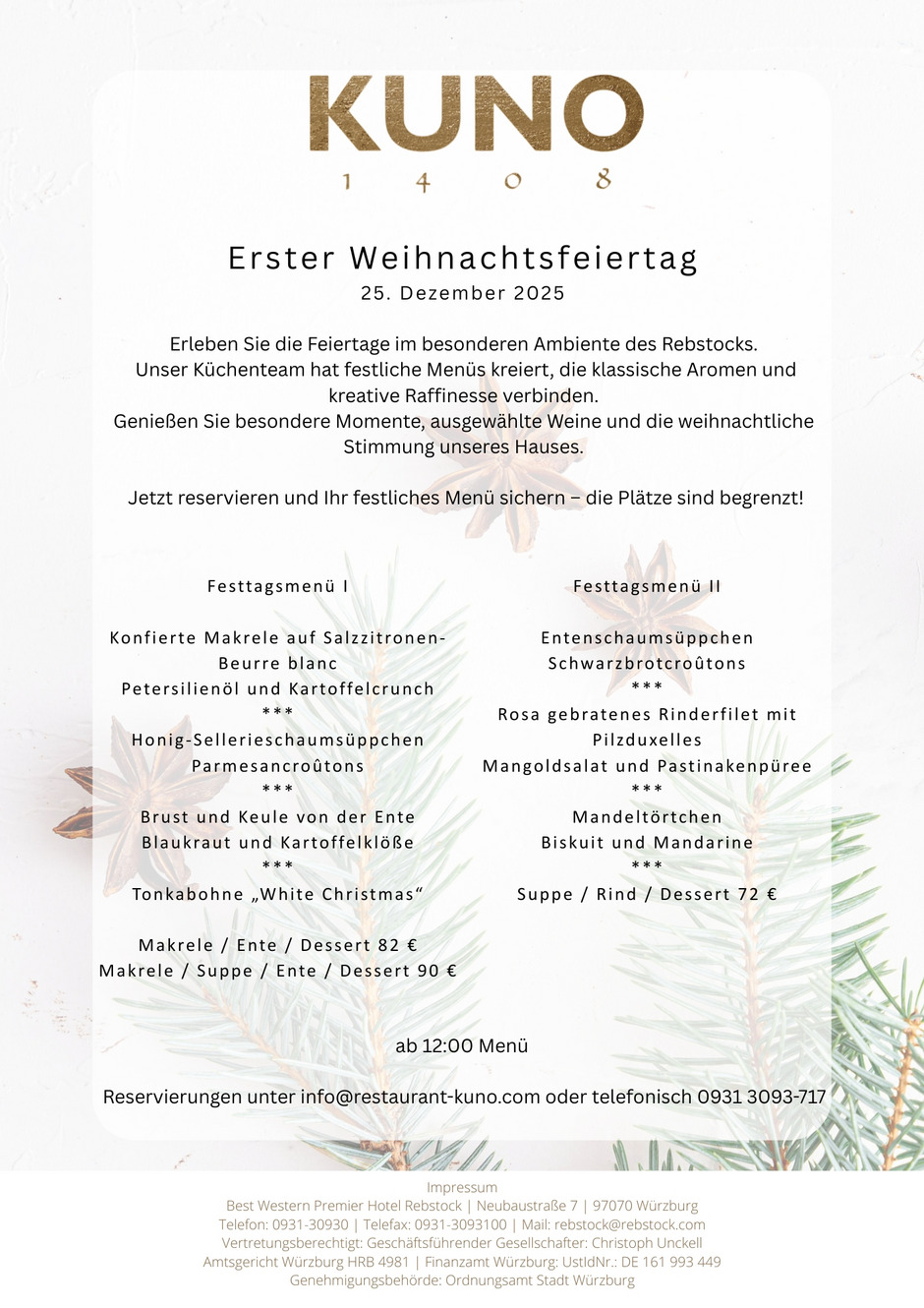 25.12.2025 1. Weihnachtsfeiertag Menü